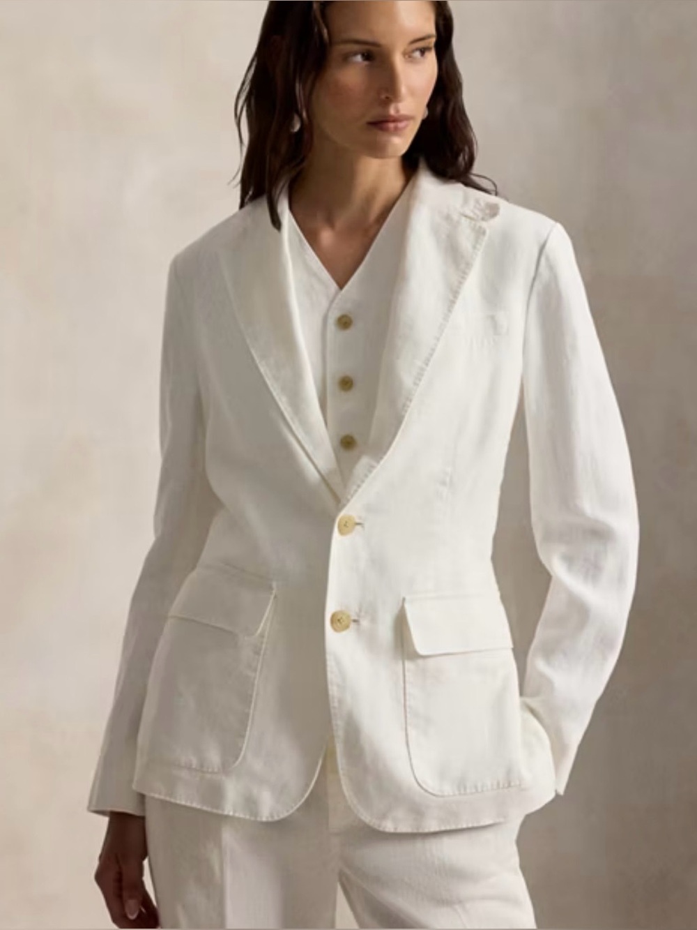Polo by Ralph Lauren Cream Single-Breasted Linen Tailored Blazer